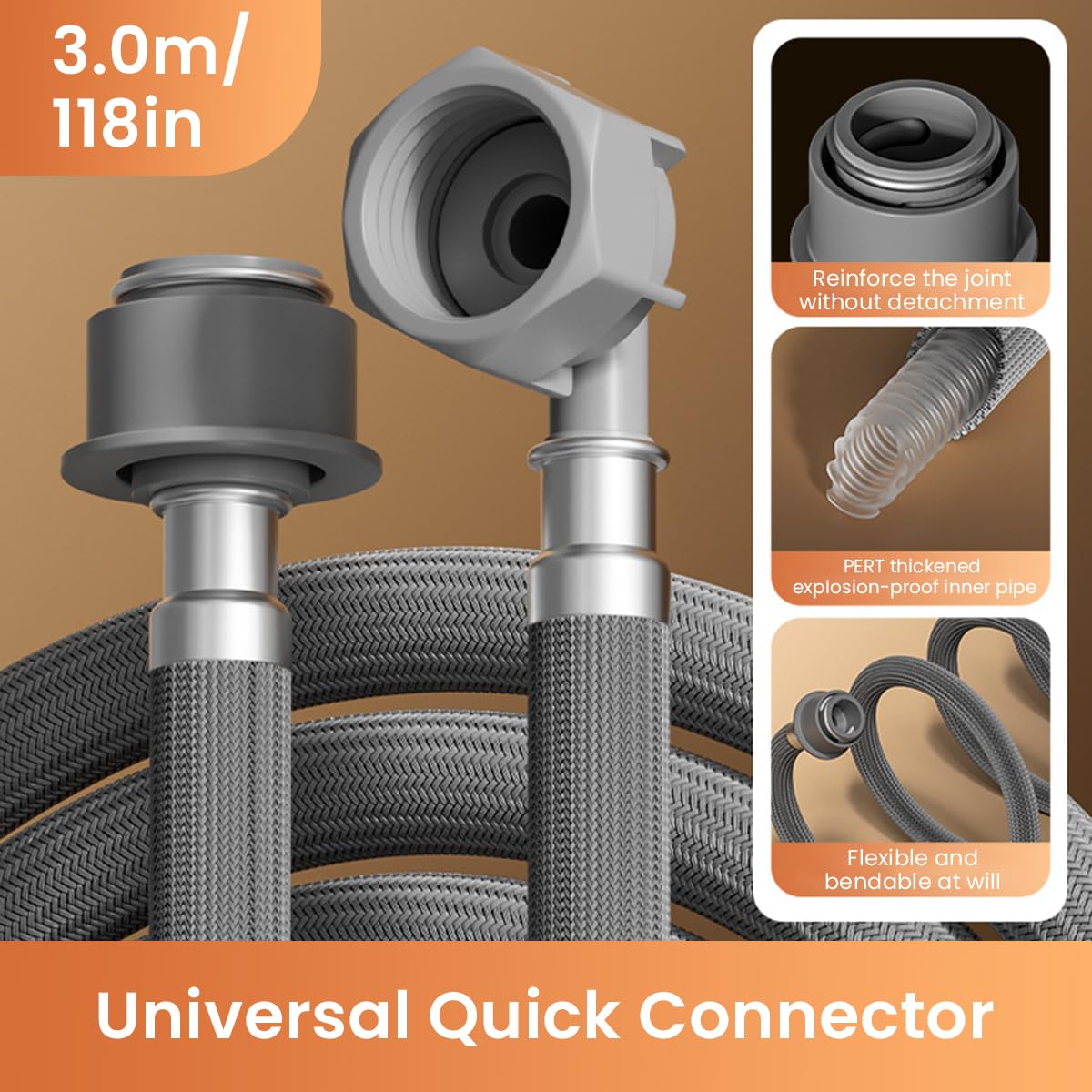 HASTHIP Washing Machine Hose 9.84 ft for Universal Water Inlet featuring Quick Snap On PET Design