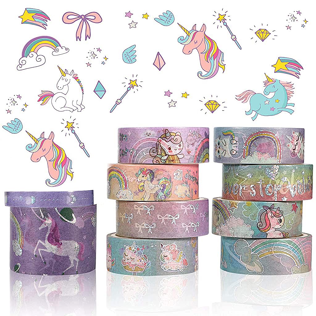 HASTHIP Washi Tape for DIY Journals and Planners featuring Unicorn and Rainbow Designs | 10 Rolls