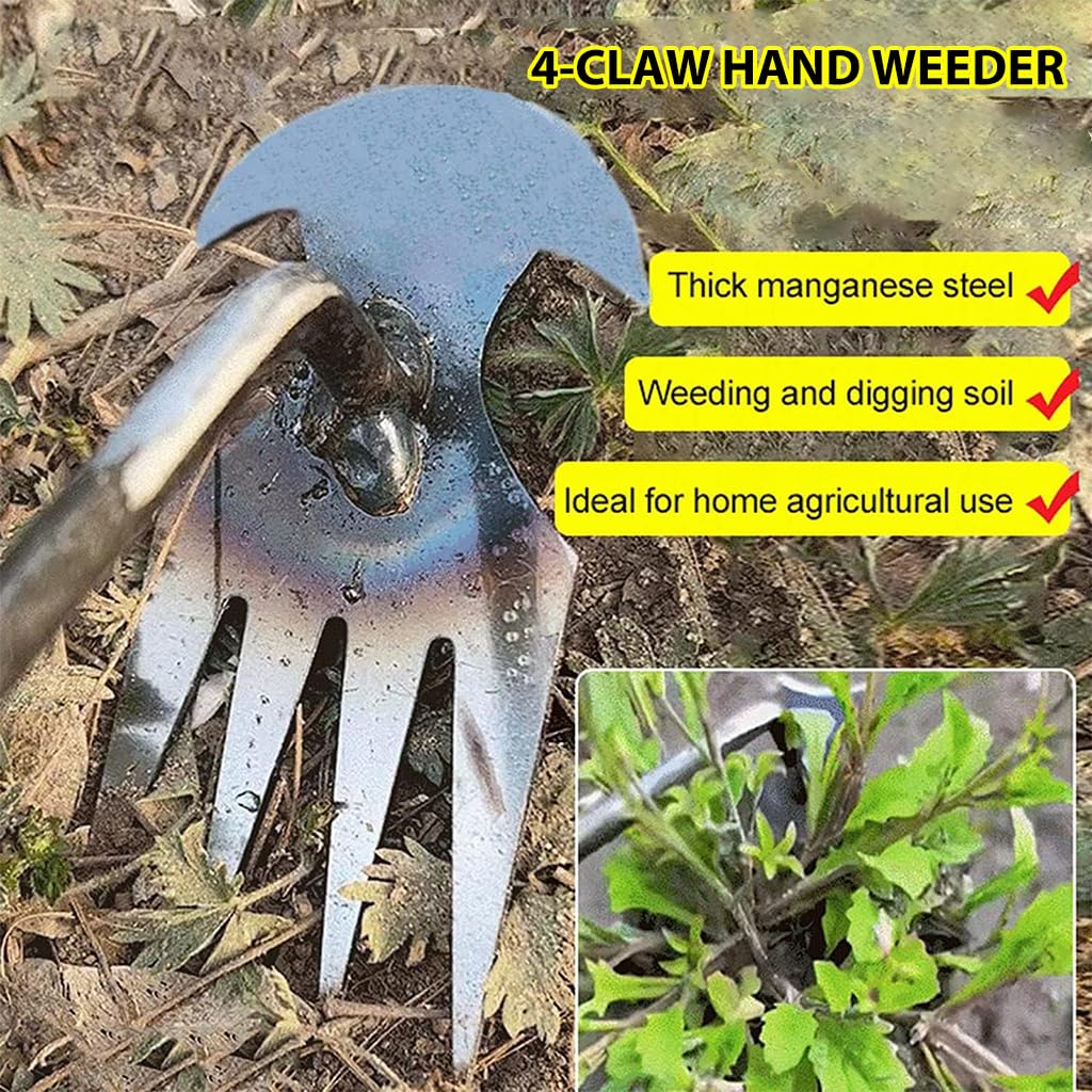 HASTHIP Weeder Hand Tool for Lawn and Garden with 4 Claws Steel Design 35 cm | Manual Weed Puller 3 pcs