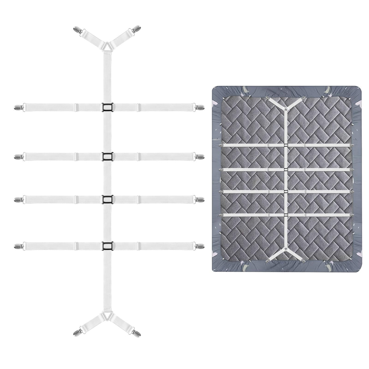 HASTHIP® Mattress Sheet Retainer Strap with Clips, Under-Mattress Adjustable Bed Sheet Holder, Elastic Gripper Straps for Keeping Sheets Tight & Secure, for King Size Bed, Double Bed, Single Bed