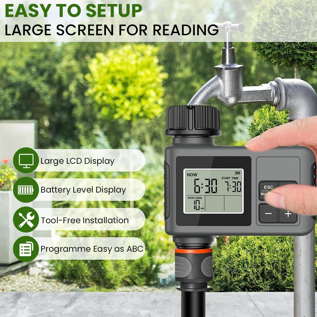 HASTHIP Automatic Water Timer for Garden Faucet with LCD Display and Manual Mode | 2 PCS UV‑Resistant ABS Smart Irrigation System