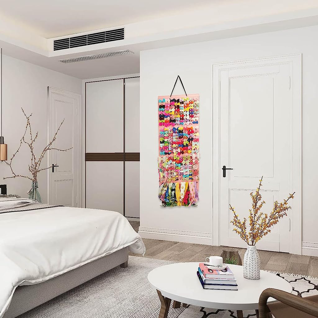 HASTHIP® Hair Accessories Organizer for Girls Bow Hair Clip Storage Hairband Organizer for Girls 3-Layer Large Capacity Wall Hanging Hair Bows Holder Displaying Rack for Baby Girl Kids Women