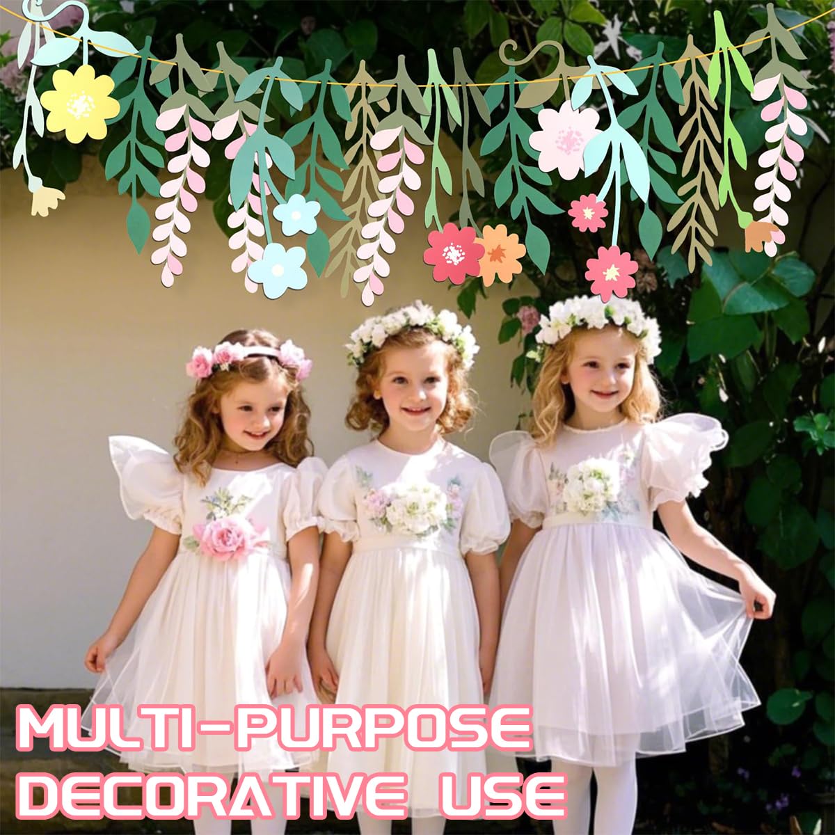 HASTHIP Flower Garland for Party and Nursery Decor featuring Double Sided Design and 14.9 in Colorful Paper Flowers | Eco Friendly Wall Hanging Decoration