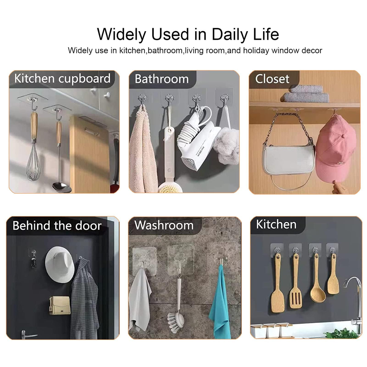 HASTHIP Stainless Steel Adhesive Wall Hooks for Home and Kitchen featuring 16 Pcs 4.5 x 2.5 cm Rustproof Design