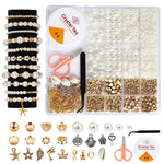 HASTHIP® 1200 Pcs Pearl Beads and Gold Spacer Beads Set for Jewelry Bracelet Making Kit with String and Charms…