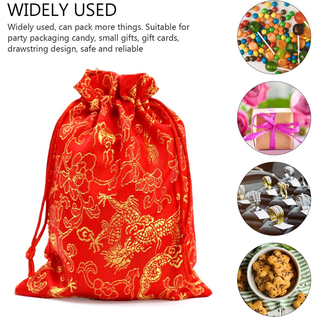 HASTHIP Drawstring Bag Pouches for Gift Packaging featuring Secure Closure | 20pcs Red Satin 7.08×5.1 in
