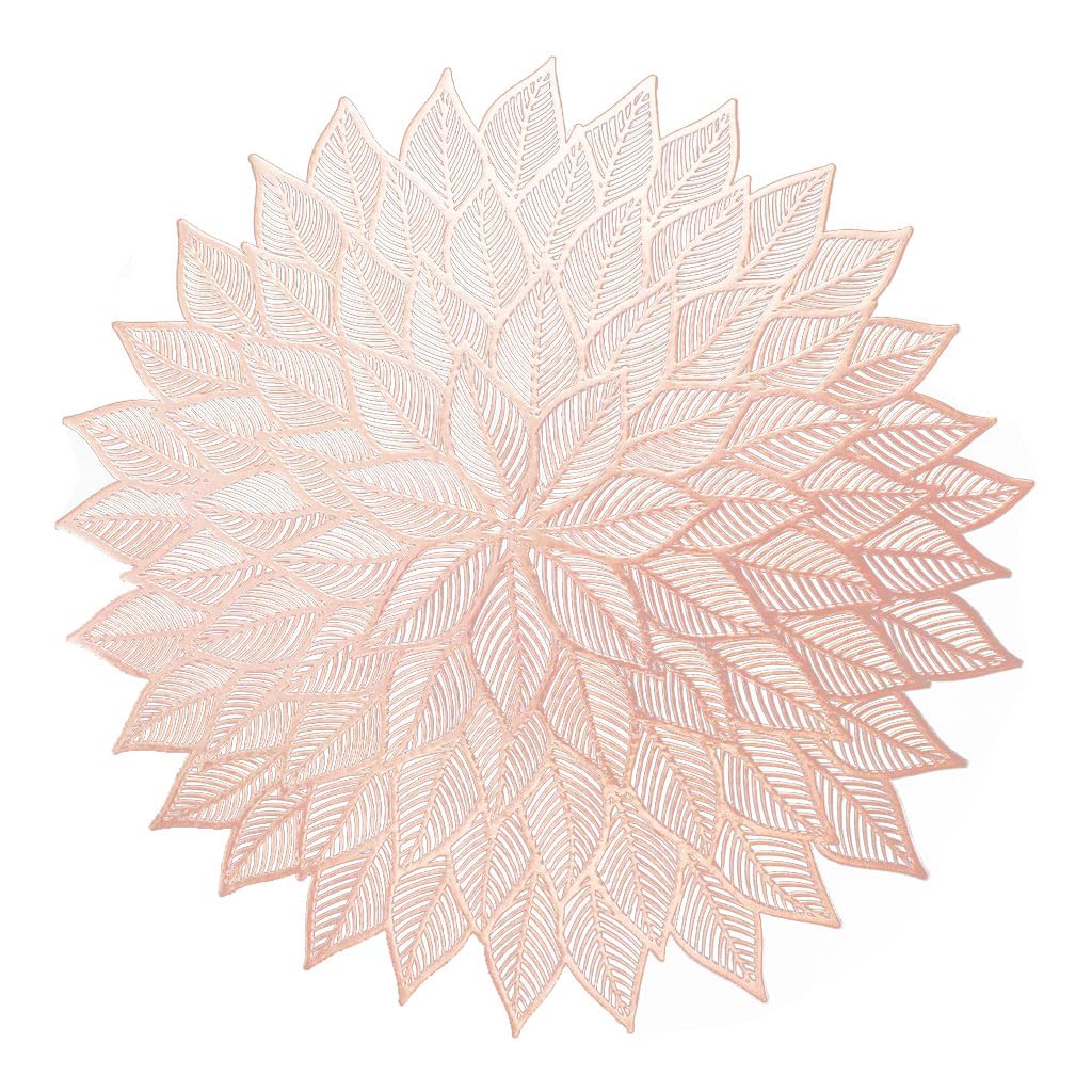 HASTHIP Placemats for Dining Table featuring 15 inch Round Floral Cut Out Design | Gold PVC Set of 6