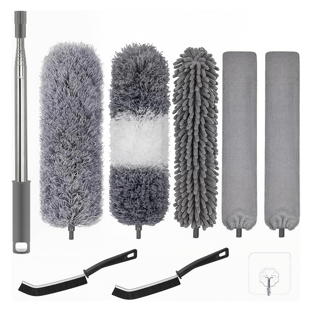 HASTHIP Microfiber Duster Set for Home Cleaning with 1.2 m Extendable Handle & 5 Heads | Reusable