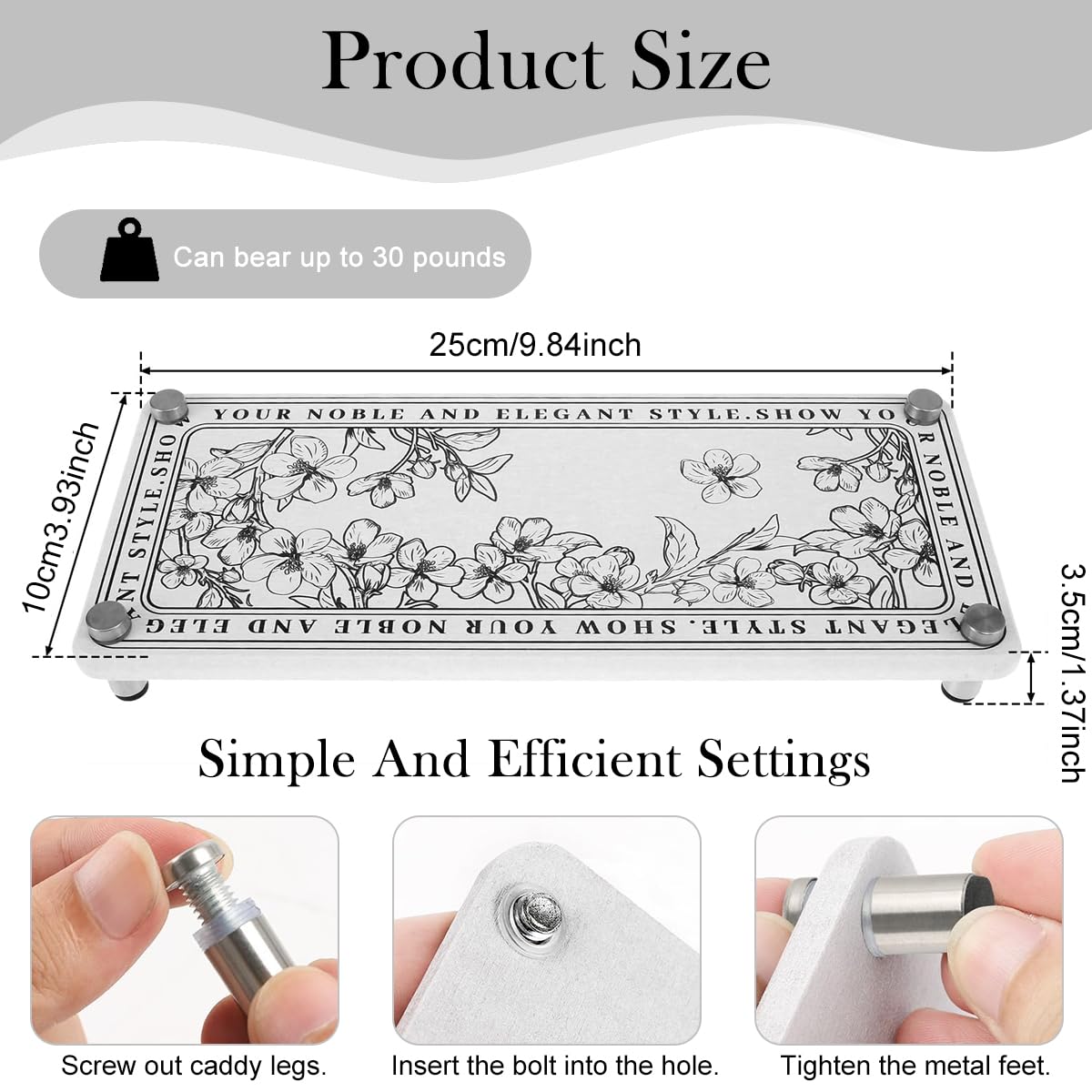 HASTHIP Multipurpose Organizer for Toiletries and Makeup with Diatom Mud Base 25x10cm | Space-Saving Countertop Shelf