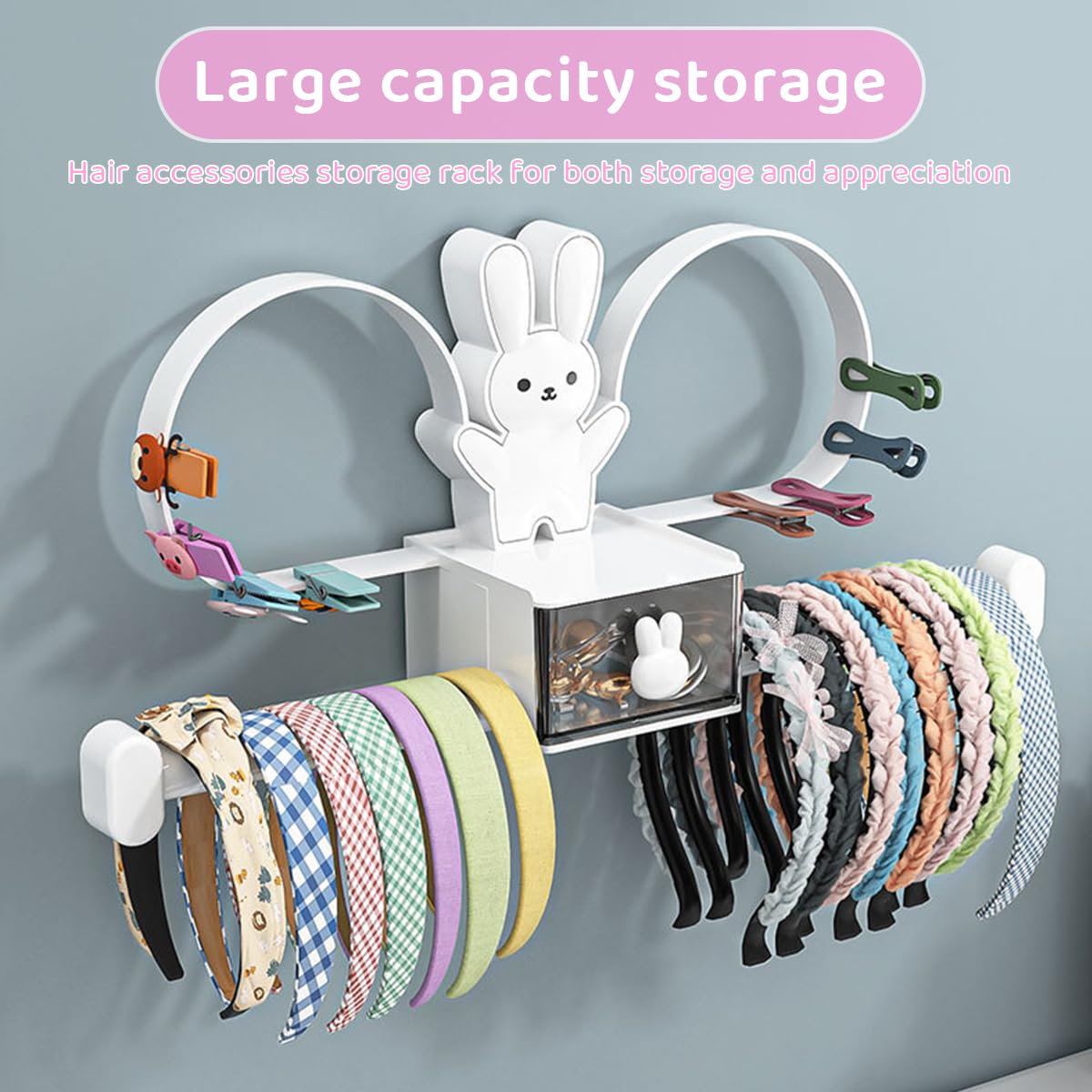 Headband Holder Stand Scrunchie Organizer, Girls Hair Accessories Organizer Storage for Headband Hairband Hair Ties, Adhesive Scrunchy Holder Scrunchie Storage