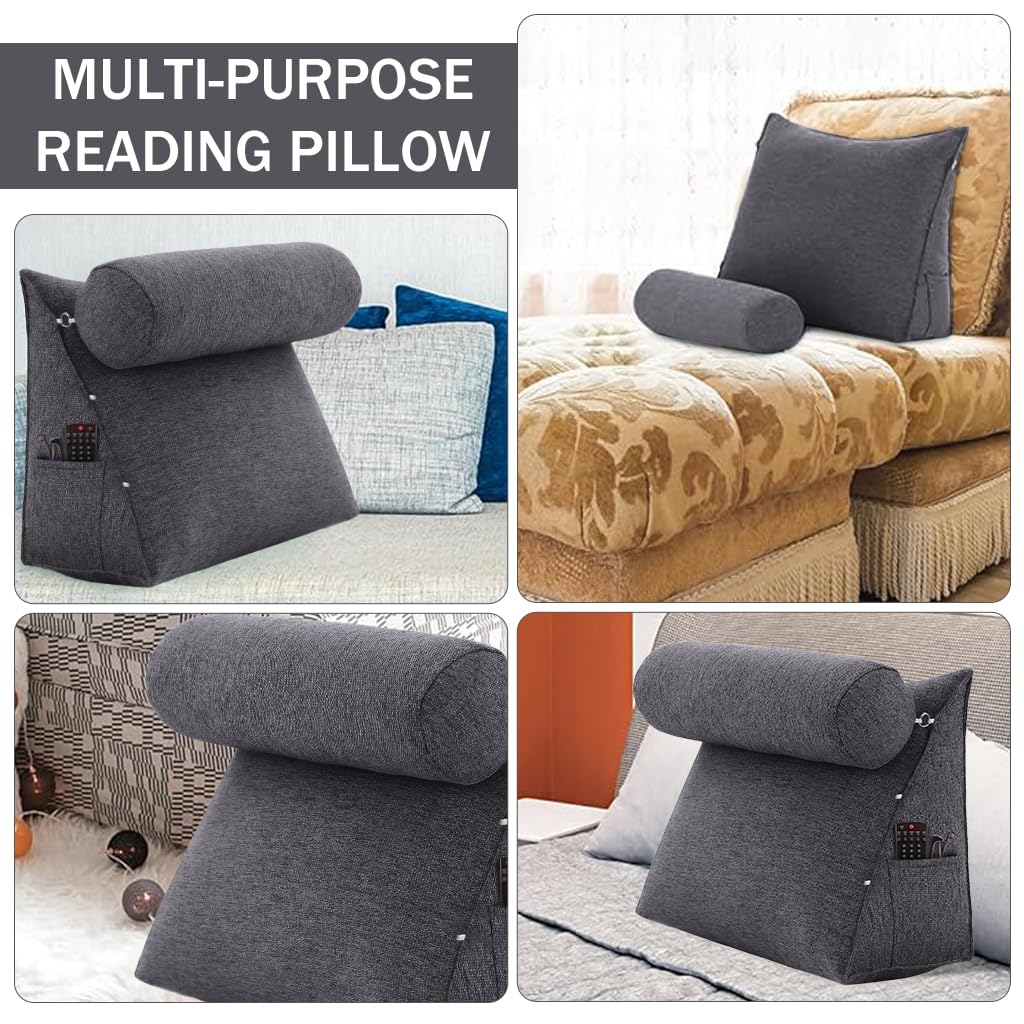 HASTHIP Backrest Pillow for Reading and Relaxing with Adjustable Cylindrical Support 45x45x20cm | Soft Cushion for Bed or Sofa