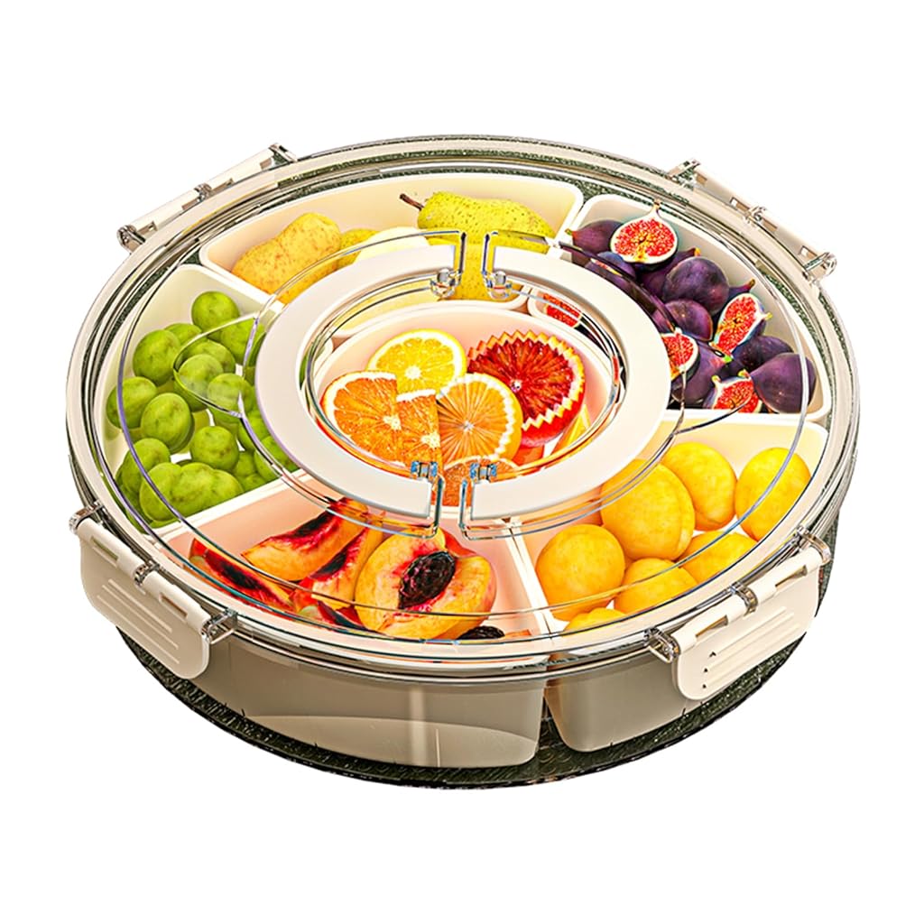 HASTHIP® upvox Split Tray Fruit Snack Box with Lid and Handle, Gray White in Color