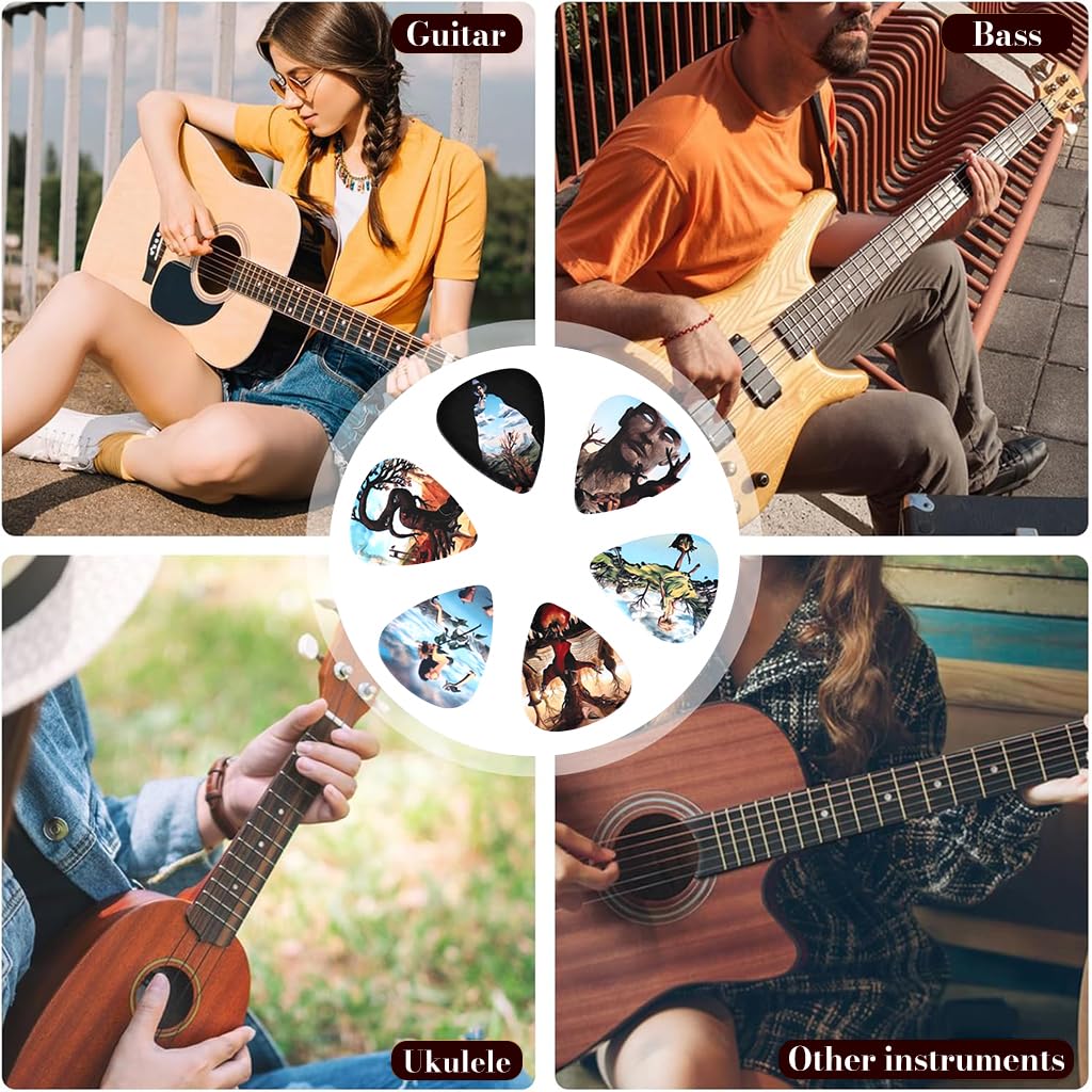 HASTHIP Guitar Picks 10 Pack for Acoustic and Electric Guitar with 0.71mm PVC Design | Artistic Printed Plectrums