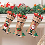 3pcs Christmas Stocking 16 inch Linen Print Christmas Gift Stocking Hanging Christmas Stockings Gift Christmas Stocking Christmas Stocking for Window, Christmas Tree, Door, Christmas Party
