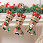HASTHIP Christmas Stockings 3pcs 16 inch Linen Set for Fireplace and Tree | Elk Snowman Santa Design