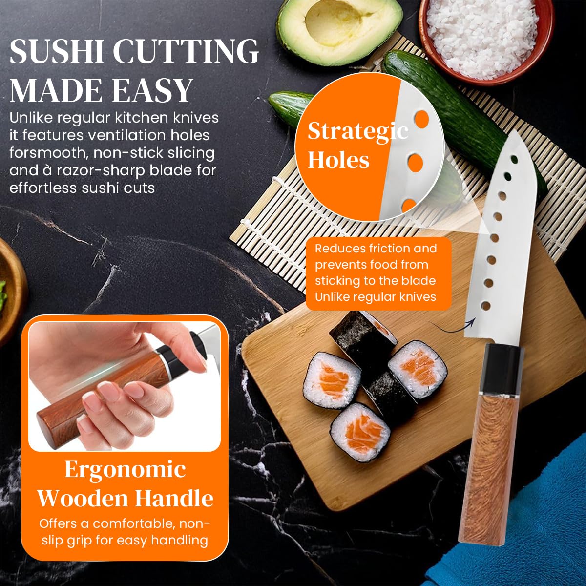 HASTHIP Sushi Making Set for Beginners and Pros with Bamboo Mats and 3 PCS Tools | DIY Maki Roller