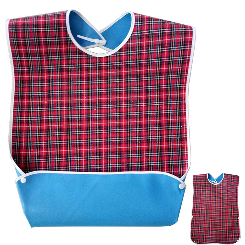 HASTHIP Adult Bibs for Elderly with Waterproof Anti Oil Design 78 x 44cm | Reusable Red Dining Protector
