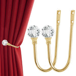HASTHIP® 2Pcs Curtain Holdback Wall Hooks, Golden Aluminum Alloy Drapery Holders with Acrylic Crystal Ball Tips Decorative Curtain Retainer Hooks for Living Room, Bedroom Décor