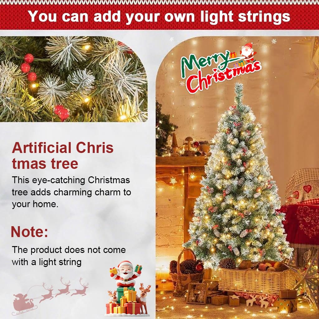 HASTHIP® 150cm Christmas Tree for Home Decor with Snow Flocked Branches, Pinecones & Red Berries, Premium Xmas Trees for Christmas, Office School House Restaurants Store