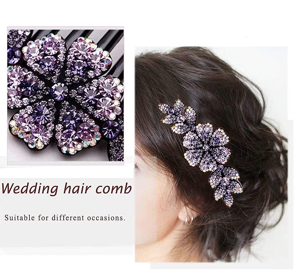 MAYCREATE® Hair Clips for Women Flower Hair Comb Pins Slide Hair Clips for Girls Crystal Barrettes Bridal Charm Hair Accessories - 1Pc, Dark Purple