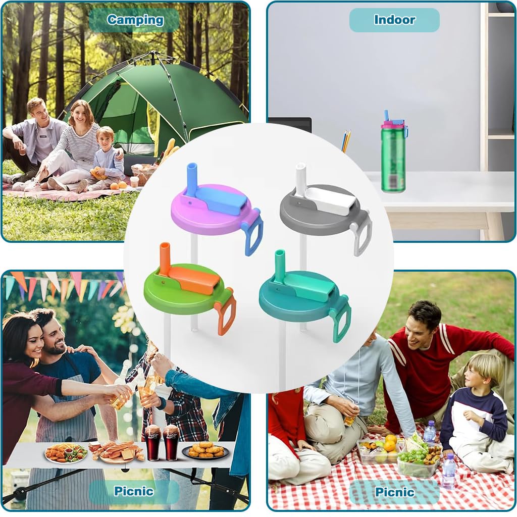 HASTHIP Reusable Soda Can Lids 4 Pack with Silicone Straws for 12oz and 16oz Cans | BPA-Free Airtight Spill-Proof Design