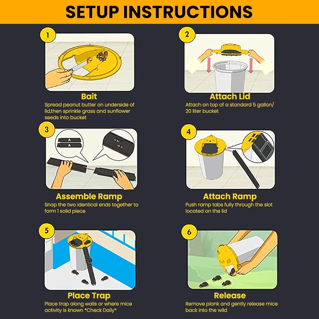 HASTHIP® Mouse Trap Bucket Rat Trap for Mice Rats Chipmunks Squirrels Hamsters Rodents Reusable Catcher Cage Repellent for Home Door Style Bucket Not Included 3PCS