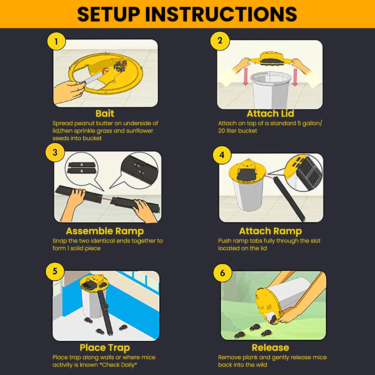 HASTHIP Mouse Trap Bucket for Mice and Rats featuring Flip Lid Design | 3PCS Reusable Catcher