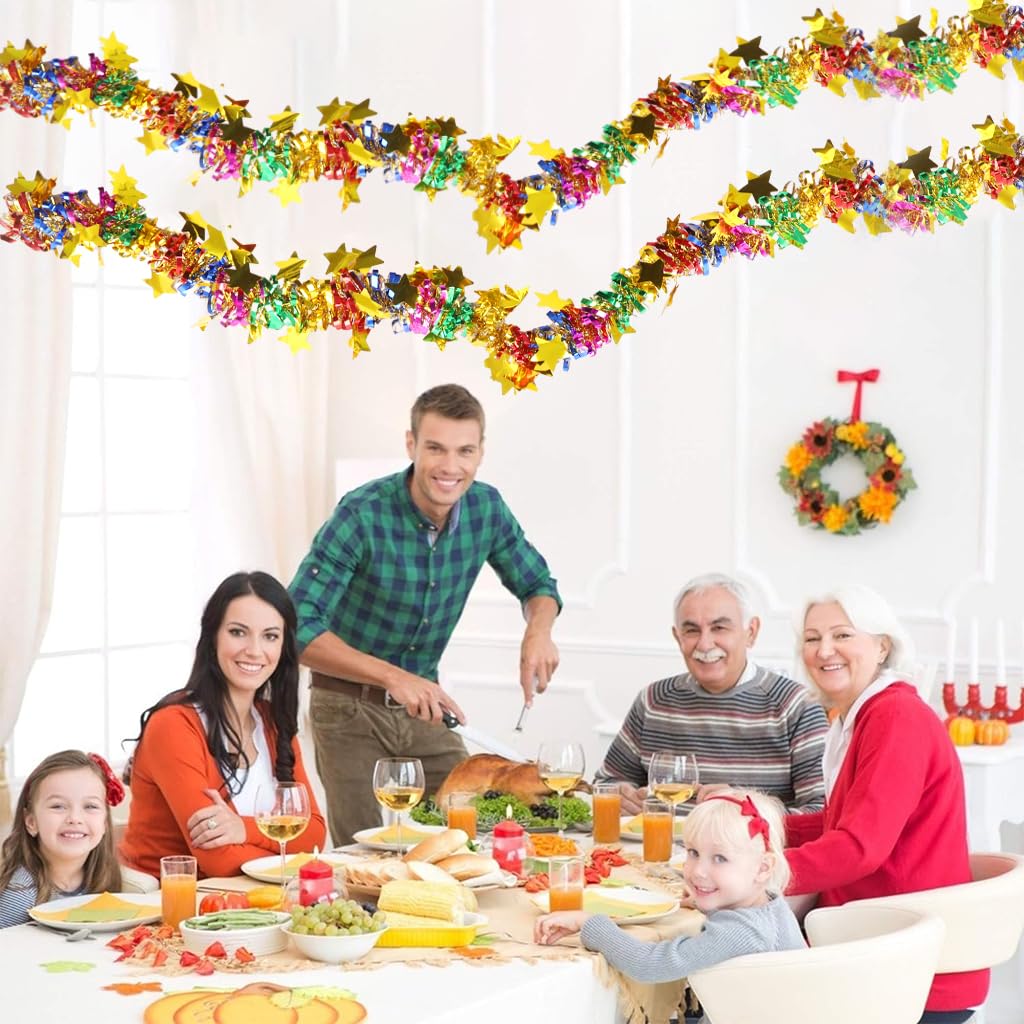 2Pcs Tinsel Garland Christmas Garland Decoration Hanging Garland 6.6ft Metallic Twist Multicolor Shining Garland for Birthday, Halloween, Home Decor, Party Decortion Items for Diwali Festival