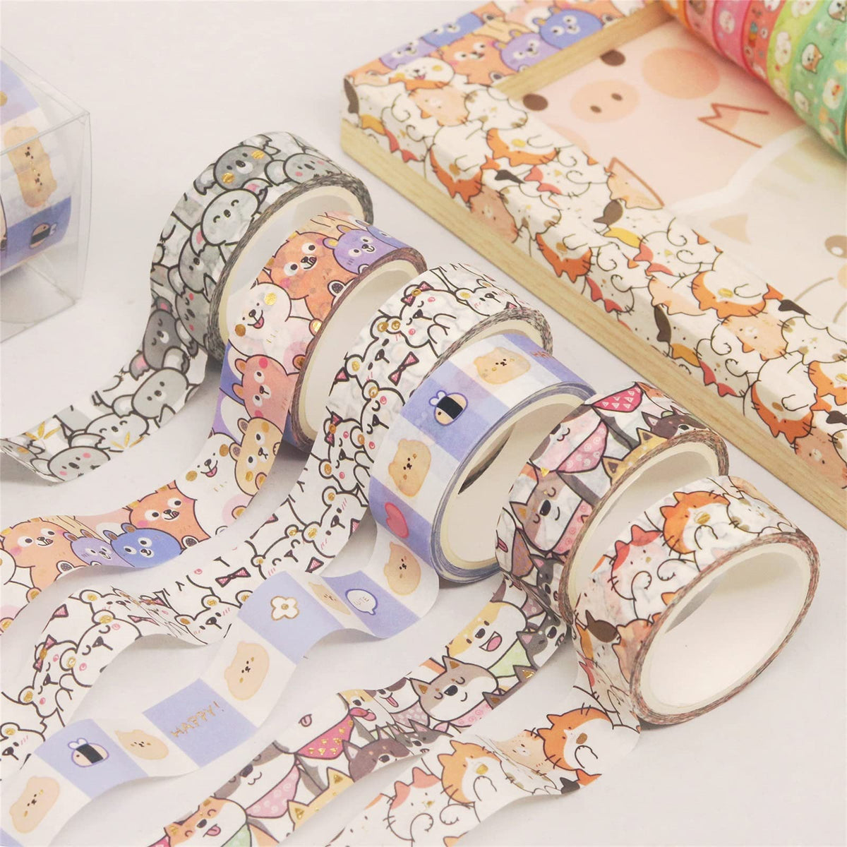 HASTHIP Washi Tape Set for Arts and DIY Crafts with 18 Rolls 3 m Cute Cartoon Design | Removable and Restickable Decorative Tape