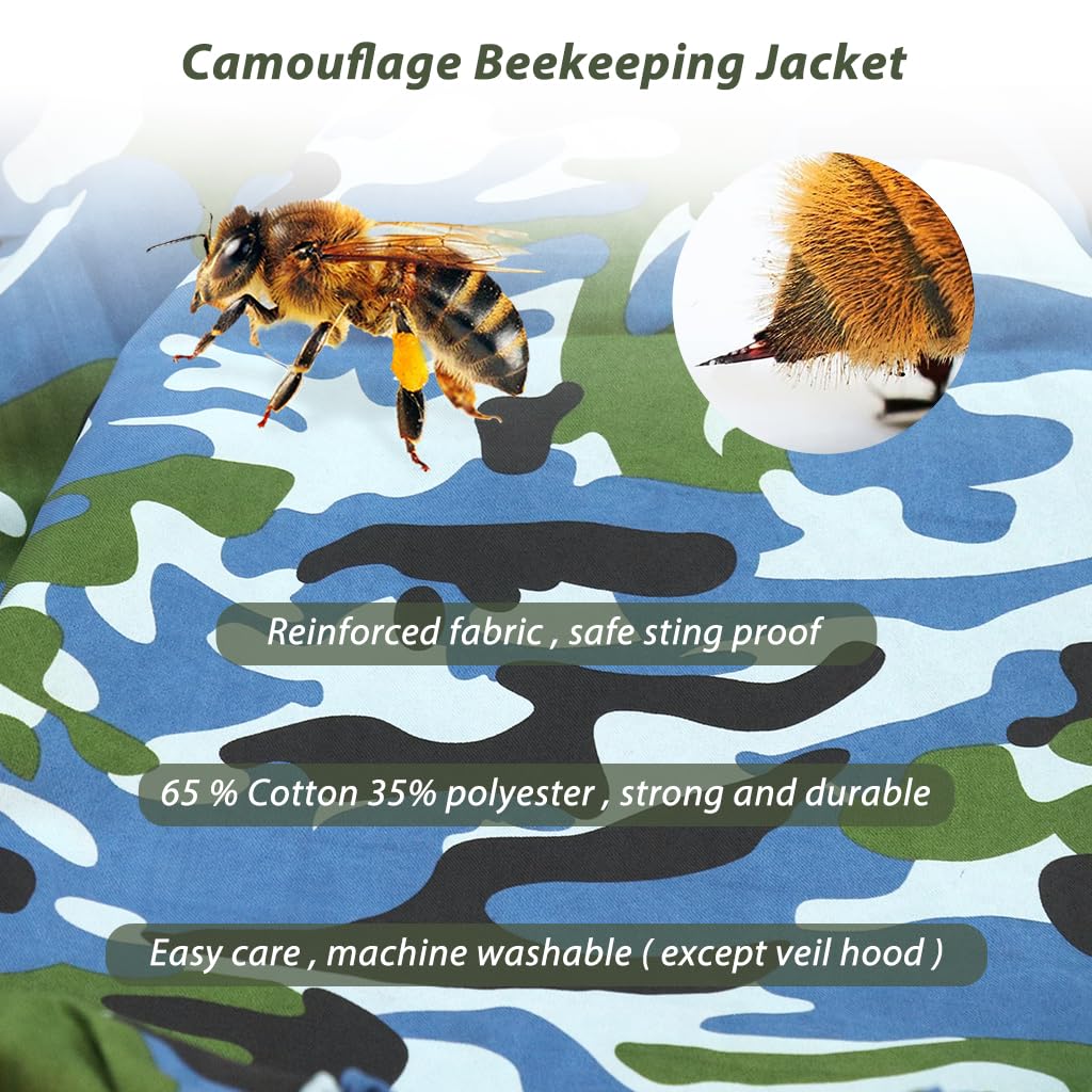 HASTHIP Bee Suit for Beekeeping with Detachable Veil Hat and Elastic Cuff Hem | 3 PCS Protective Top