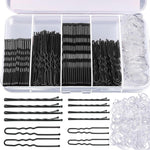 HASTHIP® 300pcs Bobby Pins Hair Pins U Pins with Mini Rubber Hair Ties, Stylish Metal Bobby Pins for Updos, Holding Stray Strands, Hair Accessories Hair Pins for Girls Women, Black