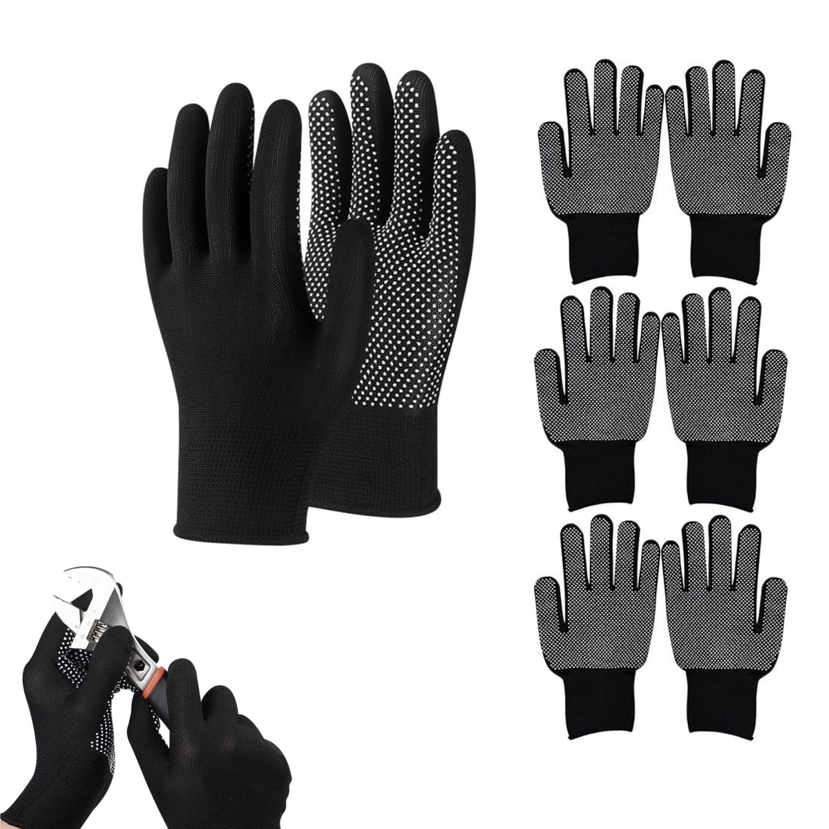 HASTHIP® Guantes de Trabajo de Nailon 4 Pares, Palma Antideslizante Completa, Transpirables y Elásticos, Guantes Protectores Multiusos para Jardinería, Ciclismo, Reparación, Deportes y Uso