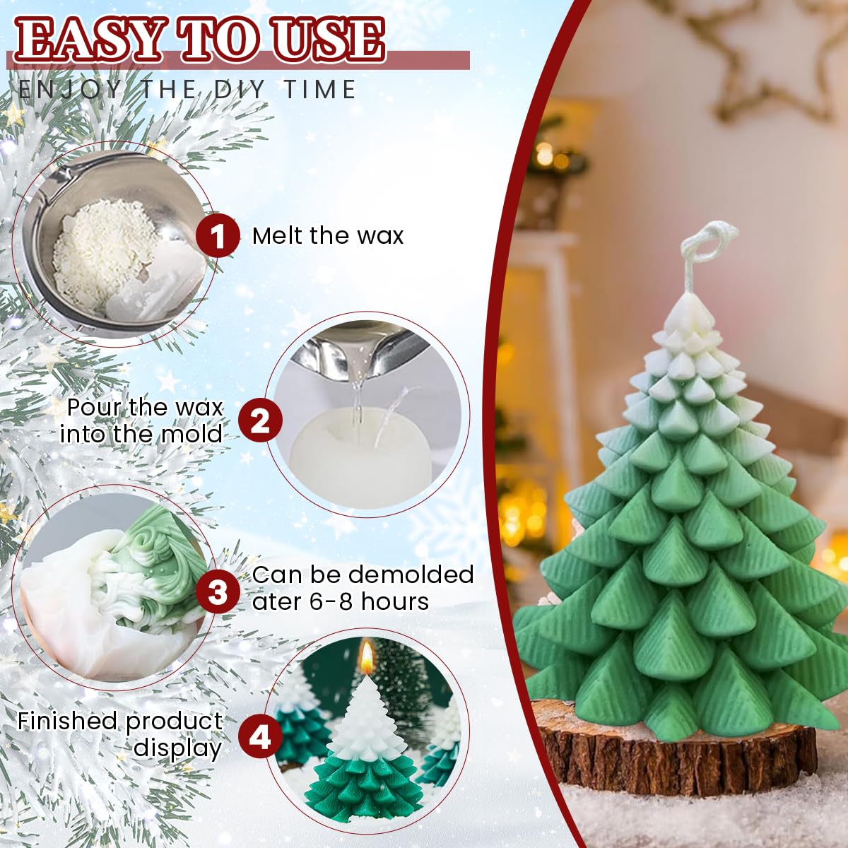 HASTHIP Christmas Tree Silicone Resin Art Mold for DIY Crafts featuring 85x84mm Flexible Non Stick Design | Ideal for Soap Candle and Holiday Décor