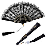HASTHIP Hand Fan for Ladies with Black Lace Tassel and Folding Bamboo Frame | Elegant Chinese Style Gift