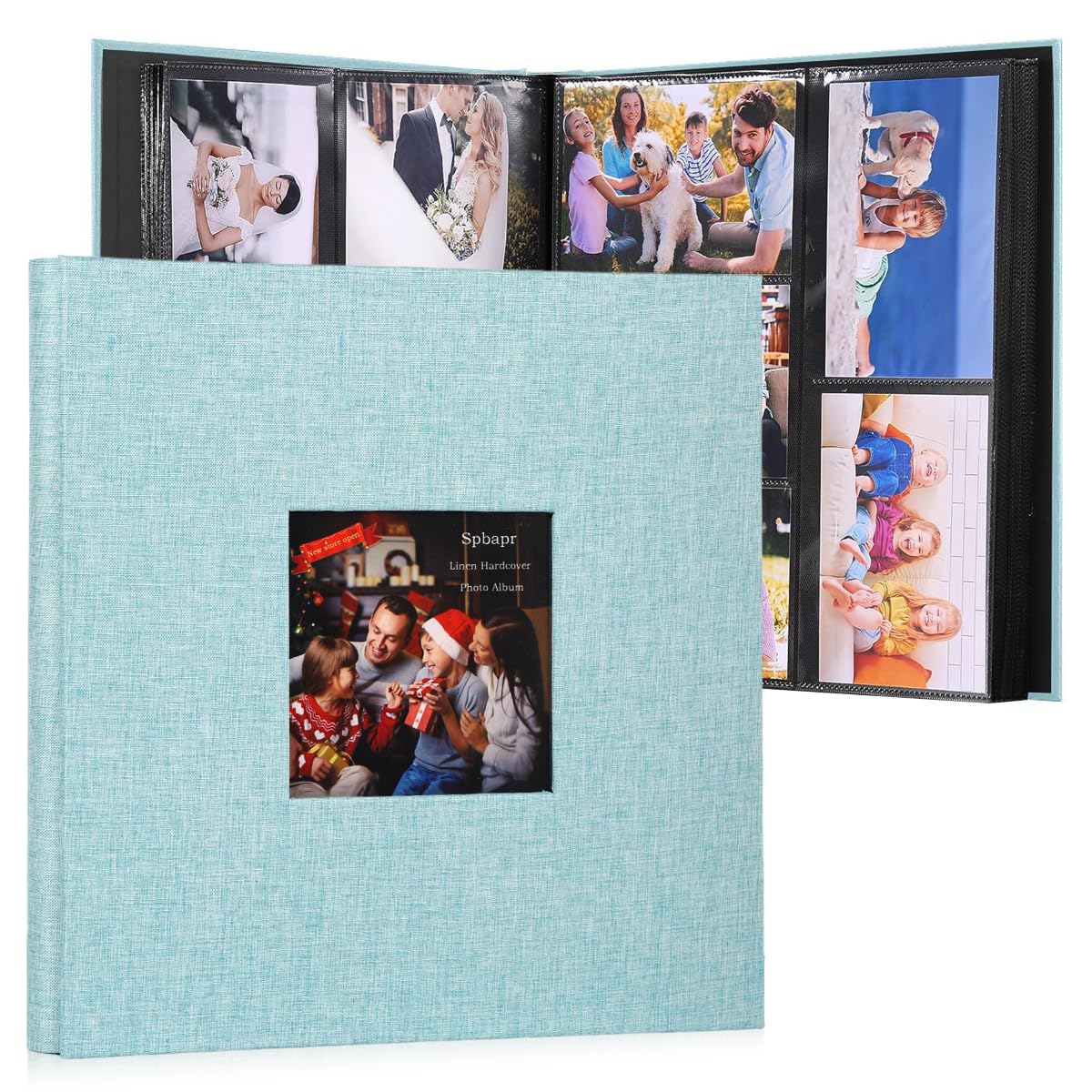 HASTHIP® Cloth Photo Album, Hardcover Album for Photos Collection with 600 Sheet, Scrap Books for Memories Clear Photo Pockets Family Photo Book for Baby Milestone, Wedding, Travel, 33.5x34x5cm, Blue