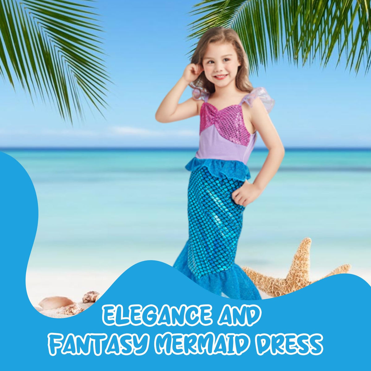 HASTHIP® Mermaid Dress for Girls - Little Mermaid Costume for Girls with Bag Princess Dresses for Girls Gift Birthday Party