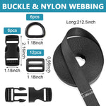 HASTHIP Buckle Strap Set for DIY Luggage and Backpack Repair with 6 Yards Nylon Webbing | Includes Metal D Rings and Quick Side Release Buckles