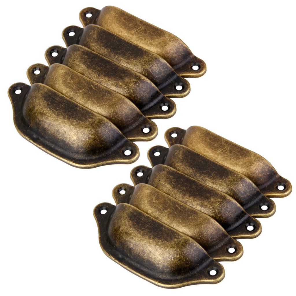 Supvox Generic Imported 10Pcs Antique Brass Door Cabinet Knob Wardrobe Drawer Shell Pull Handle-Perfect for Home & Office Drawers