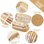 HASTHIP Pencil Case for Students with Double Zippers and 21.5×10×7cm Expandable Storage | Nylon Khaki Pouch