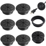 HASTHIP® 6 Pcs Pasacables de Escritorio 2 Pulgadas Redondos de Goma Organizadores Cables Agujeros Mesa Negros Cubiertas para Cables Oficina y Hogar