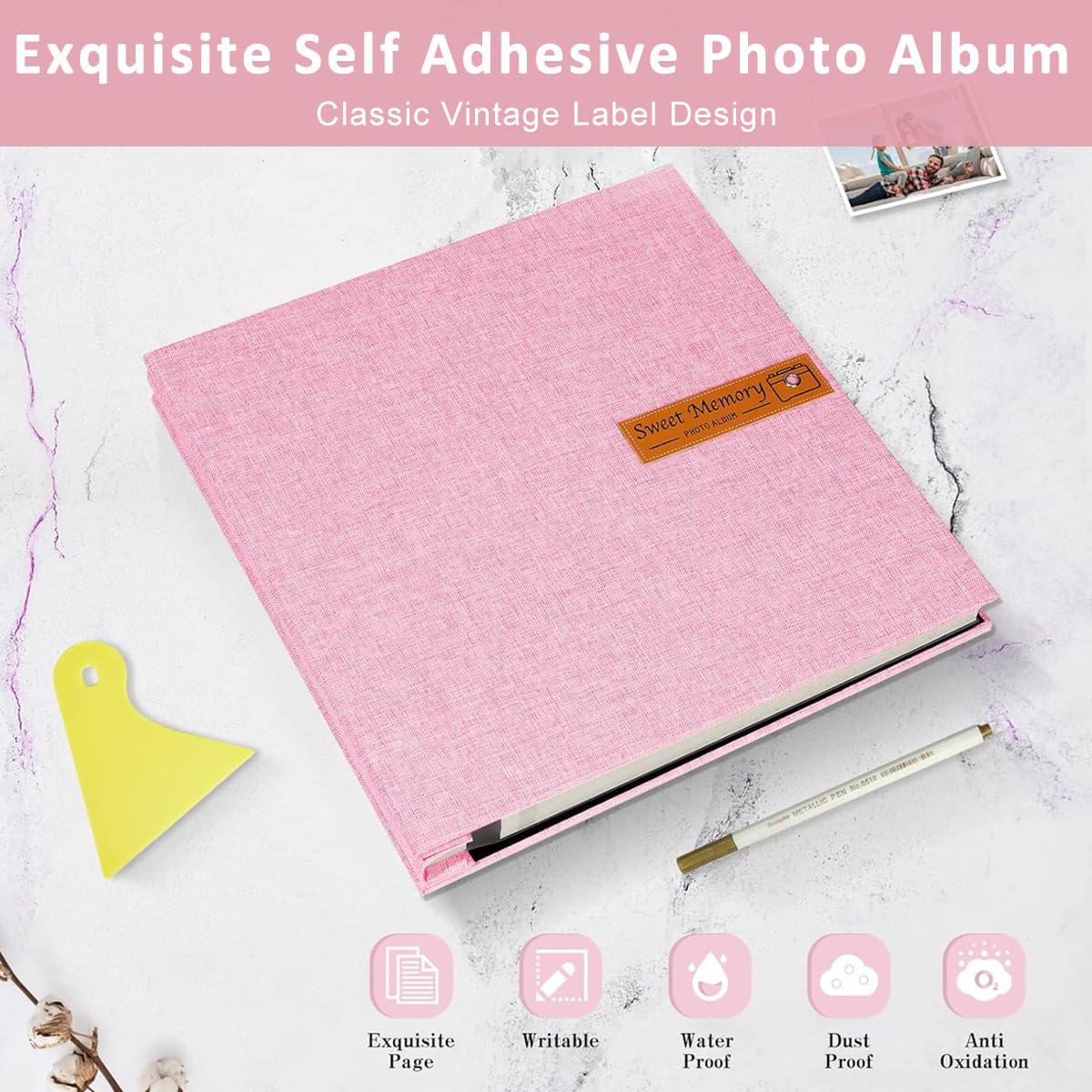HASTHIP DIY Photo Album for Memories with 40 Pages and Aluminum Spindle Binding | Linen Cover Scrapbook for Family and Travel Photos