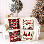 HASTHIP Christmas Cushion Covers for Sofa with Invisible Zipper 4Pcs 16x16in Cotton Linen | Red Black Plaid Holiday Pillowcases