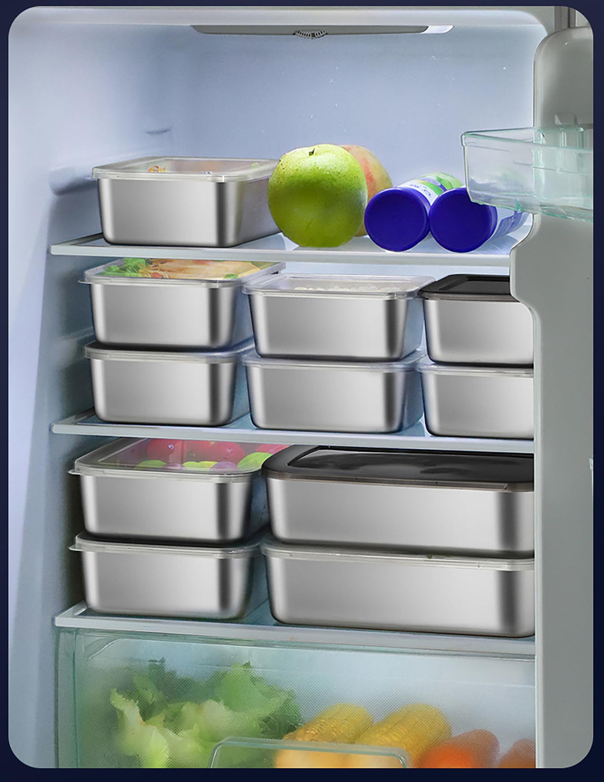HASTHIP Stainless Steel Food Containers Set for Freezer and Outdoor Use with Clear Leak Proof Lids | 3 Sizes 650ml 1100ml 1700ml