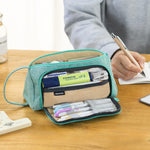 Climberty® Large Capacity Pencil Case, Pencil Pouches Aesthetic, Durable Storage Multiple Compartment Double Zipper Portable Capacity Pencil Pouch for College Student Teen, 20x11cm (Green)