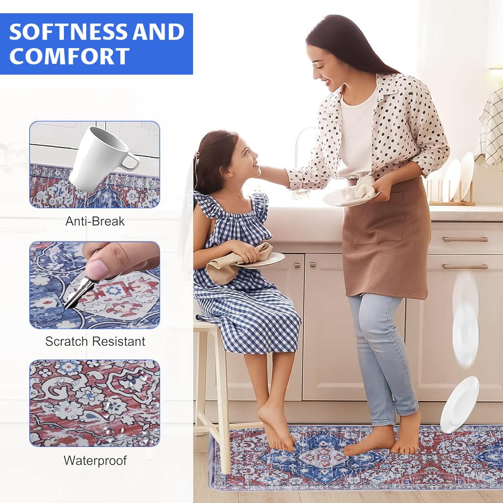 HASTHIP® Kitchen Mats for Floor Anti Slip, Water-Absorbent Polyester Floor Mat for Kitchen, Washable Soft Absorbent Rugs, 2 Sizes (40×60cm & 40×120cm)