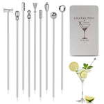 HASTHIP® Palillos de Cóctel de Metal 9 Uds,Pinchos Aceitunas Acero Inoxidable 4.1 in,Palillos Reutilizables para Martini Decoración Bebidas y Aperitivos Accesorios Barra para