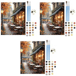 HASTHIP Paint by Numbers Kit for Adults featuring Autumn Street Café Canvas 3PCS | DIY Home Wall Art