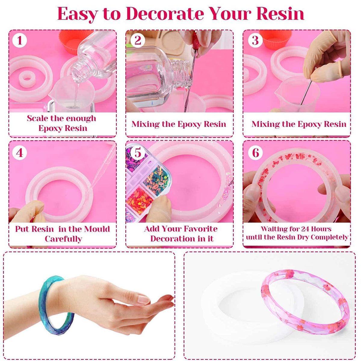 HASTHIP Resin Casting Mold Kit Silicone Mold Making Jewelry Pendant Mould Craft Diy Set Mould For Resin Art, Christmas Gifts(94 Pcs), Multi-Colour