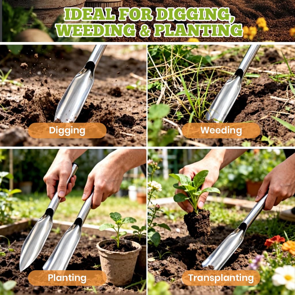 HASTHIP® 32cm Stainless Steel Garden Trowel 2Pcs - Silver
