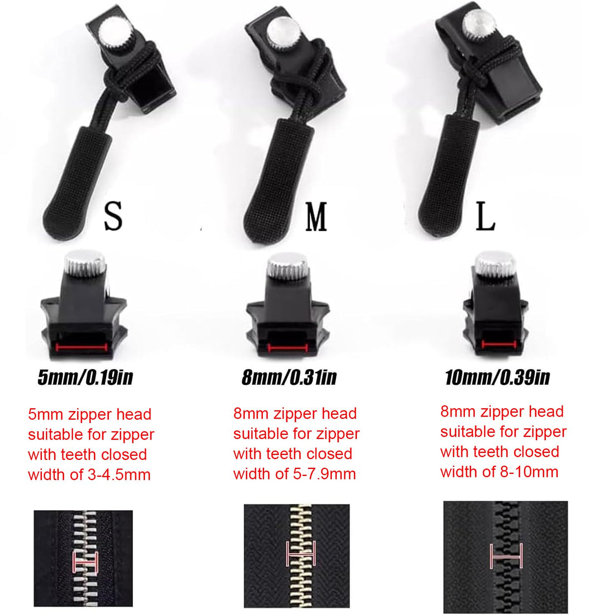 HASTHIP Zipper Puller Repair Kit with 12pcs 3 Size Metal Sliders and Nylon Cords for Bags | Universal Replacement